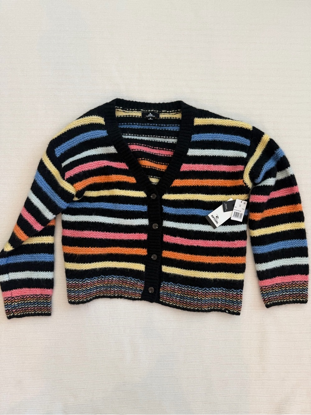 Rip Curl Pacific Rider Stripe Cardigan Sweater Size M Boho Fuzzy Knit NWT